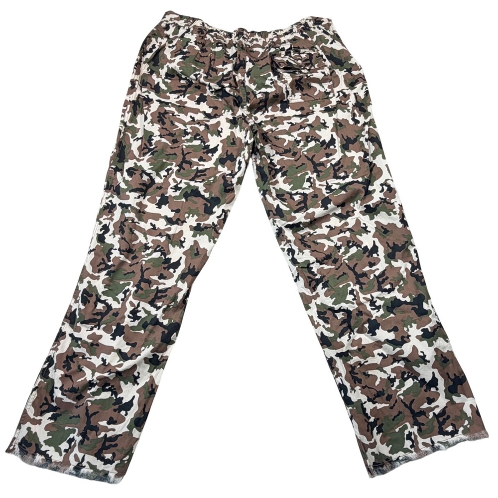 Seed to Style Organic Cotton Camo Cargo Pants Womens 1X‎ Green Brown Frayed Hem